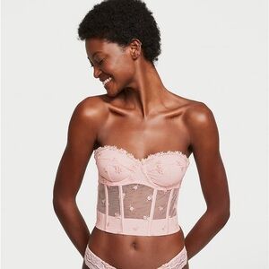Rosebud Embroidery Unlined Strapless Plunge-Back Corset Top